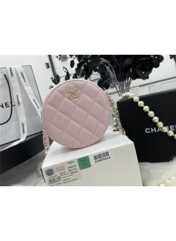 Cha.nel CLUTCH WITH CHAIN Lambskin Imitation Pearls & Gold-Tone Metal Pink High